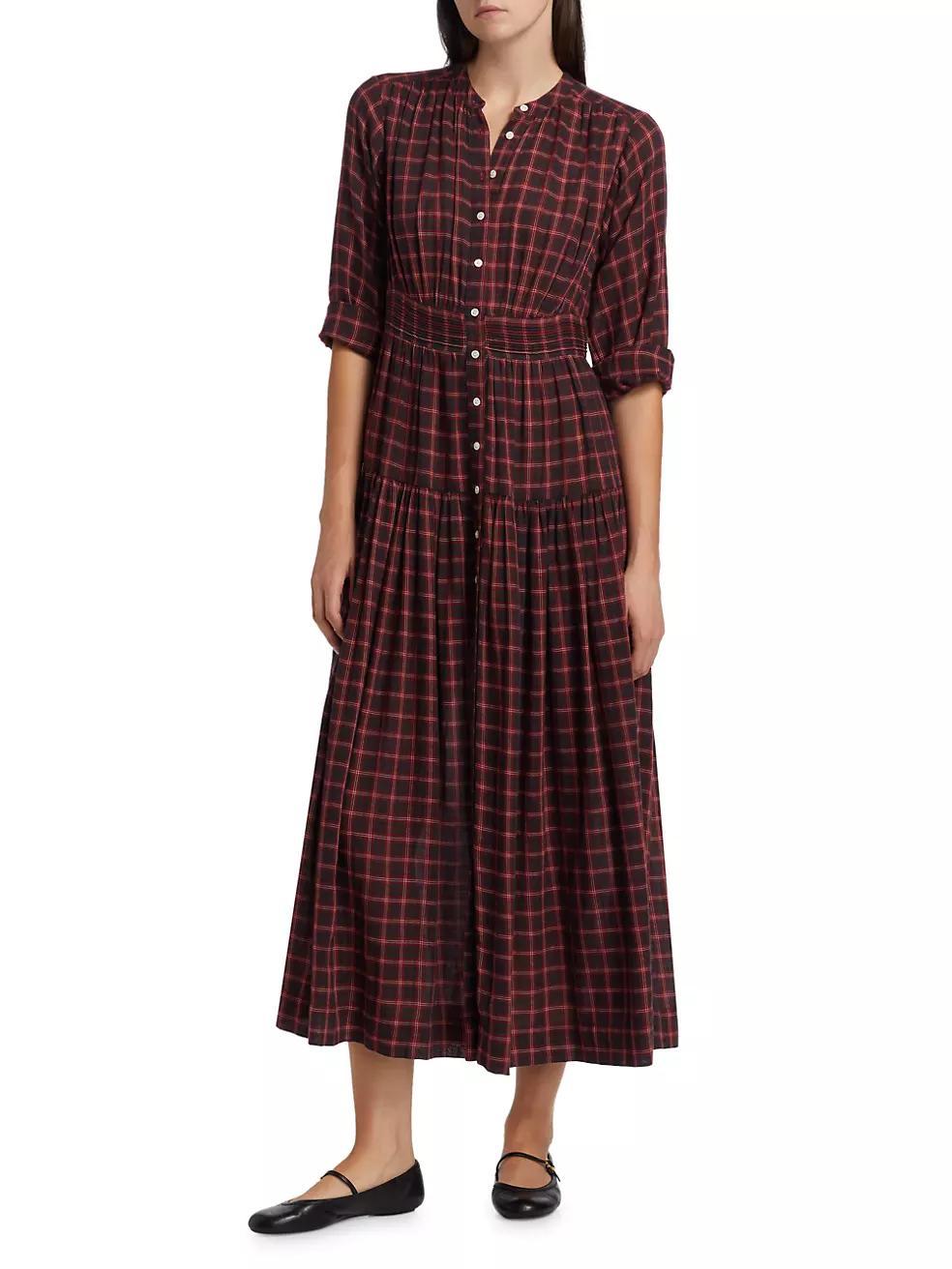 Annika Plaid Cotton Midi-Dress Product Image