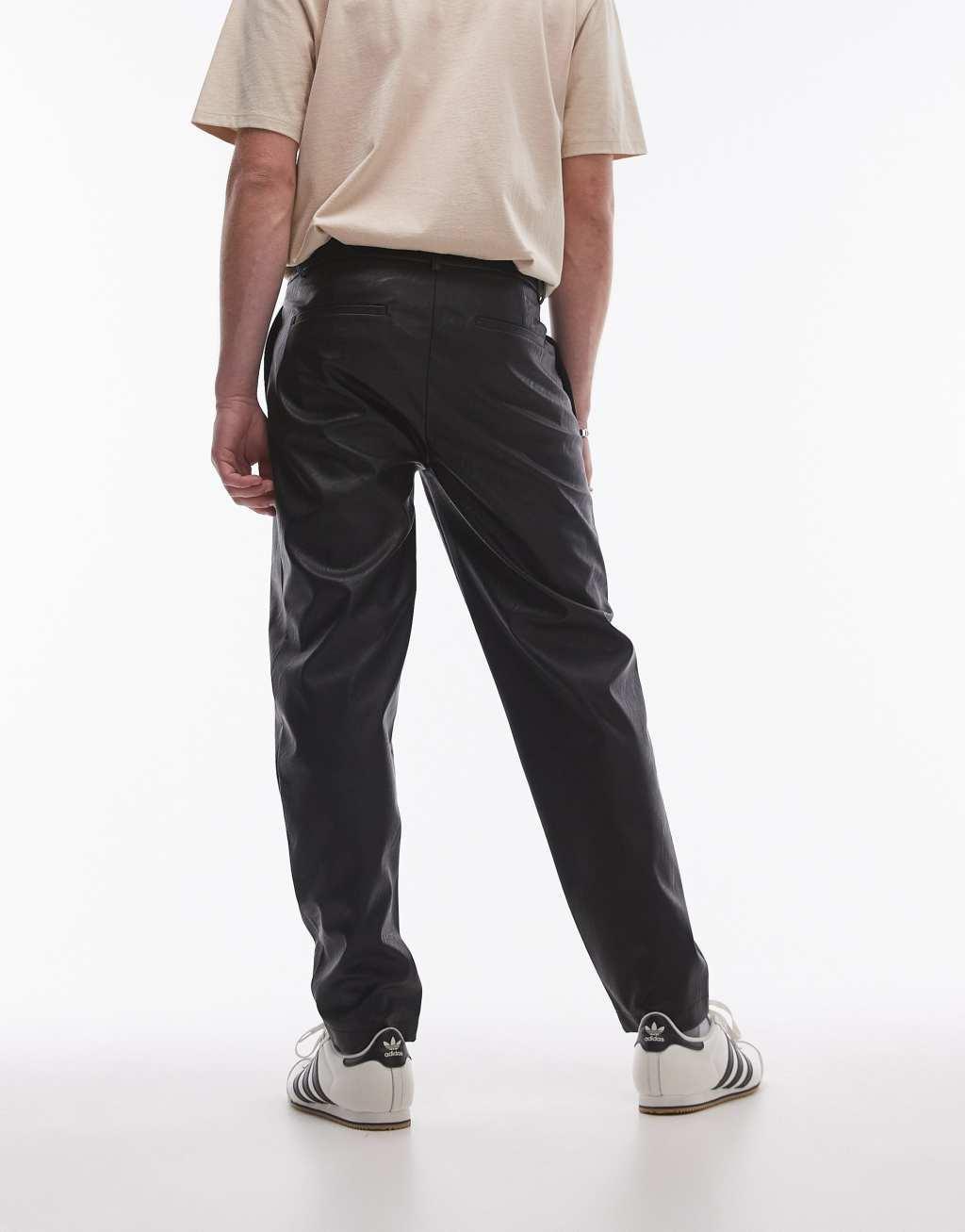 Topman tapered faux leather pants in black Product Image