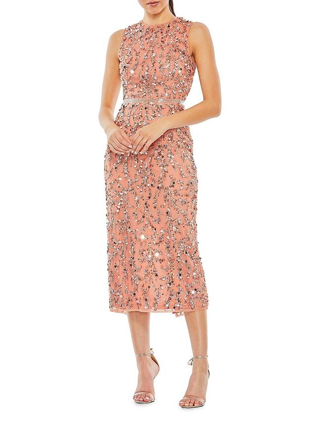 Womens Sequin High-Neck Midi-Dress Product Image