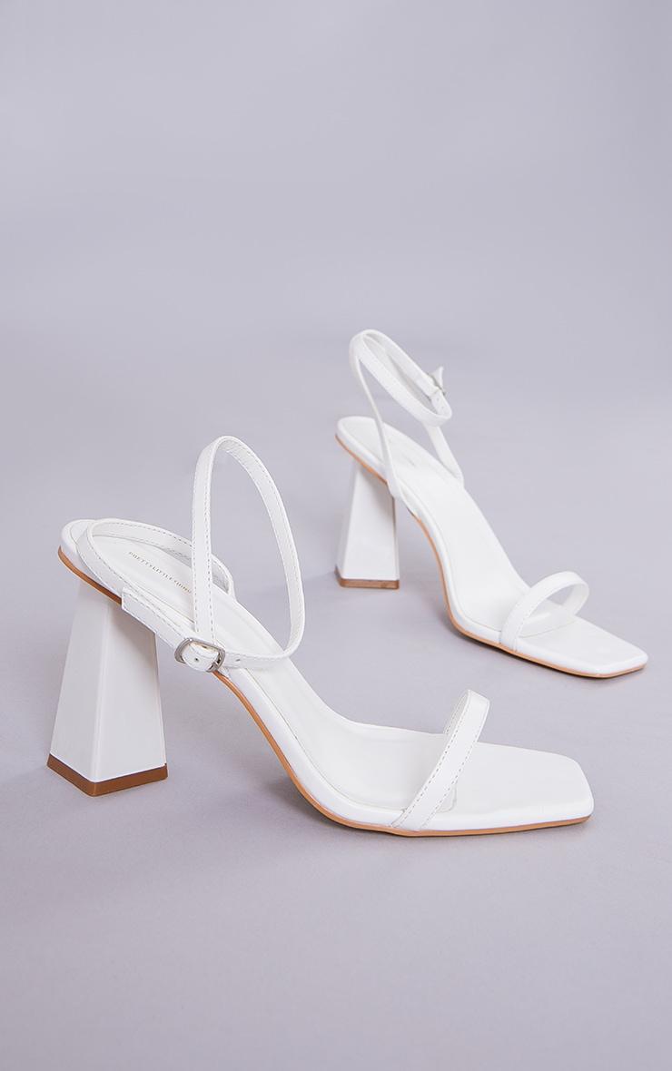 White PU Square Toe Barely There Square High Block Heeled Sandals Product Image