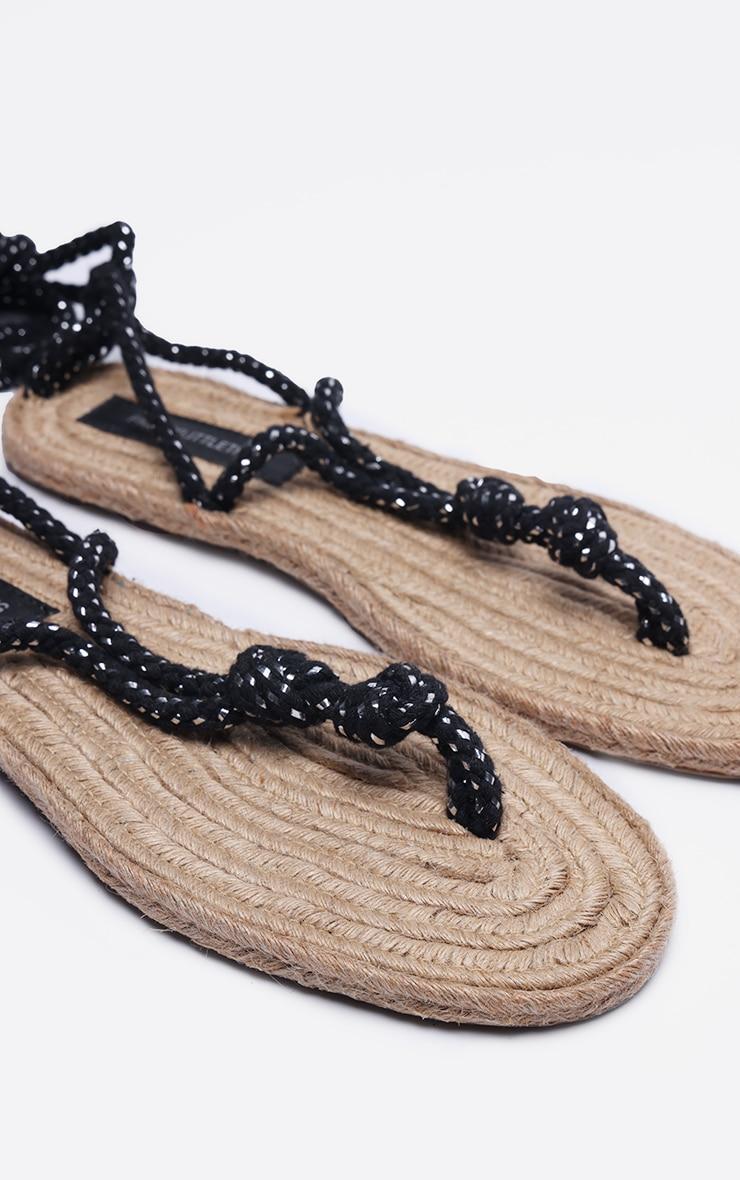 Black Rubber Round Toe Rope Lace Up Thong Toe Flat Sandals Product Image