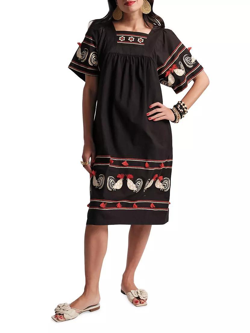 Picnic Rooster Embroidered Cotton-Blend Midi-Dress Product Image