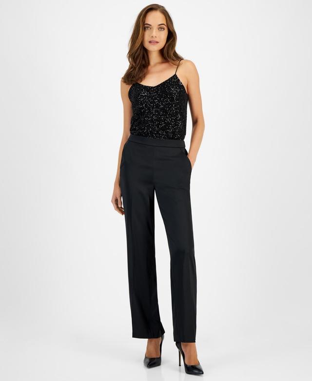 Anne Klein Womens Pull-On High-Rise Satin Pants Product Image