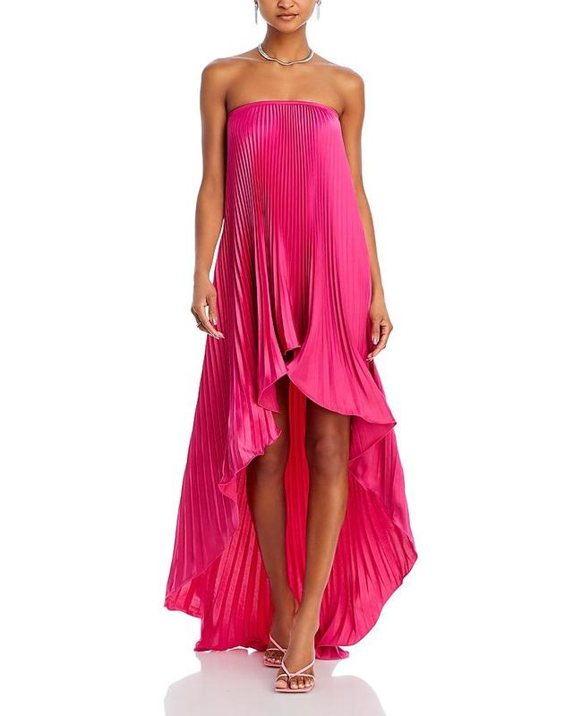 LIdee Feminite Strapless Pleated Satin High-Low Dress Product Image