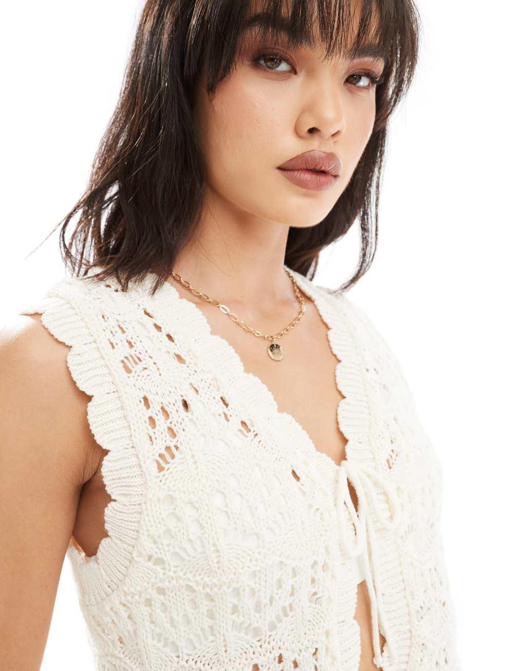 Miss Selfridge crochet sleeveless top in cream Product Image