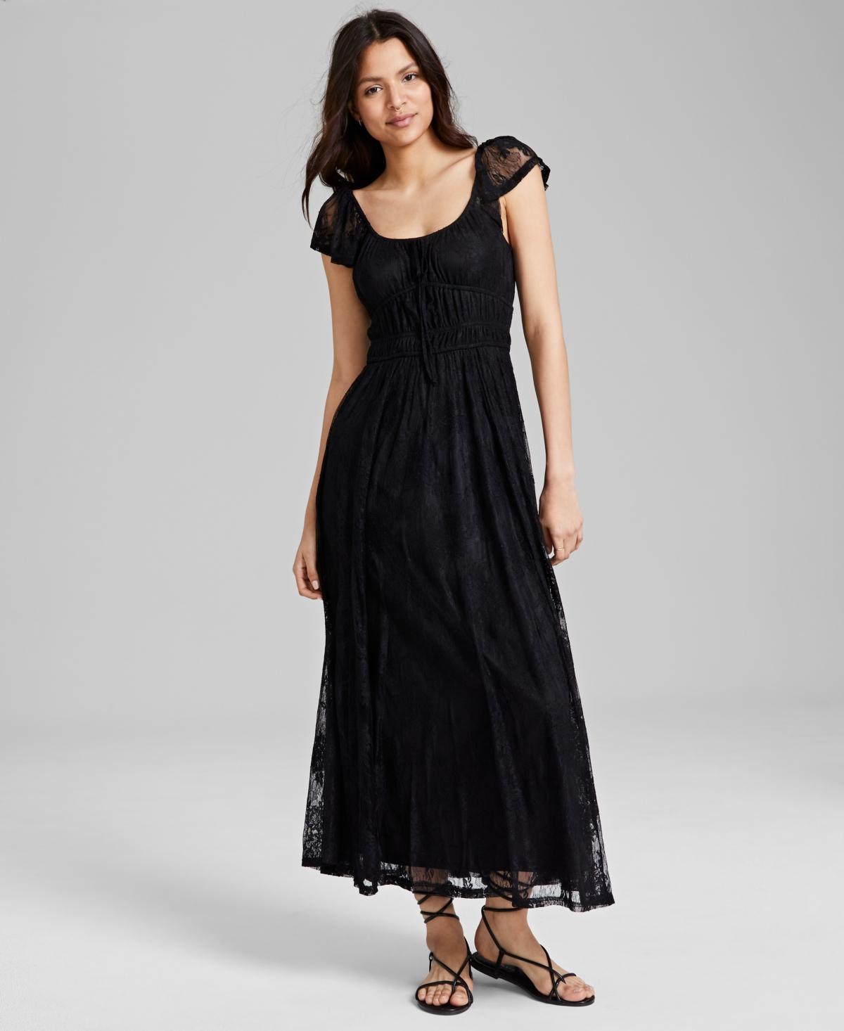 Women's Scoop-Neck Ruffle-Sleeve Maxi Lace Dress, Created for Macy's  Product Image