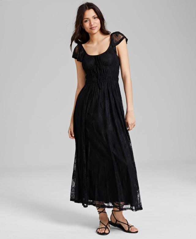 And Now This Womens Scoop-Neck Ruffle-Sleeve Maxi Lace Dress, Created for Macys Product Image