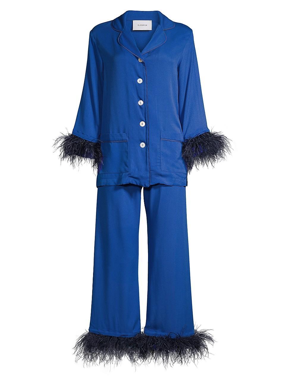 Womens Party Feather-Embellished Pajama Set Product Image