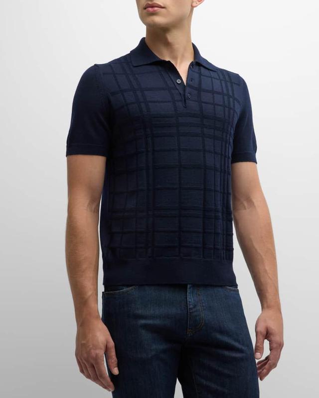 Men's Wool Tonal Plaid Polo Sweater Product Image