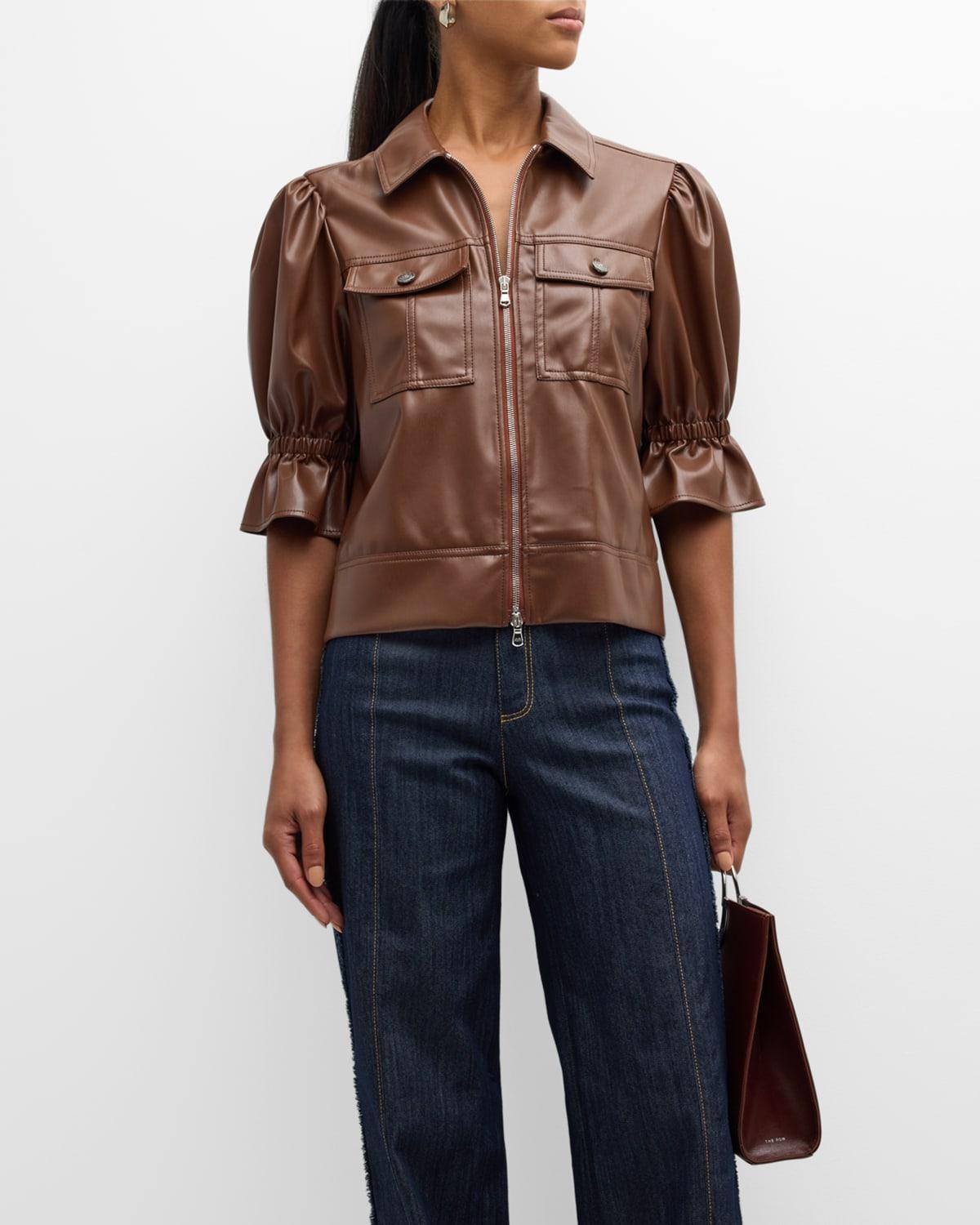 Cinq  Sept Holly Ruffle Faux Leather Jacket Product Image