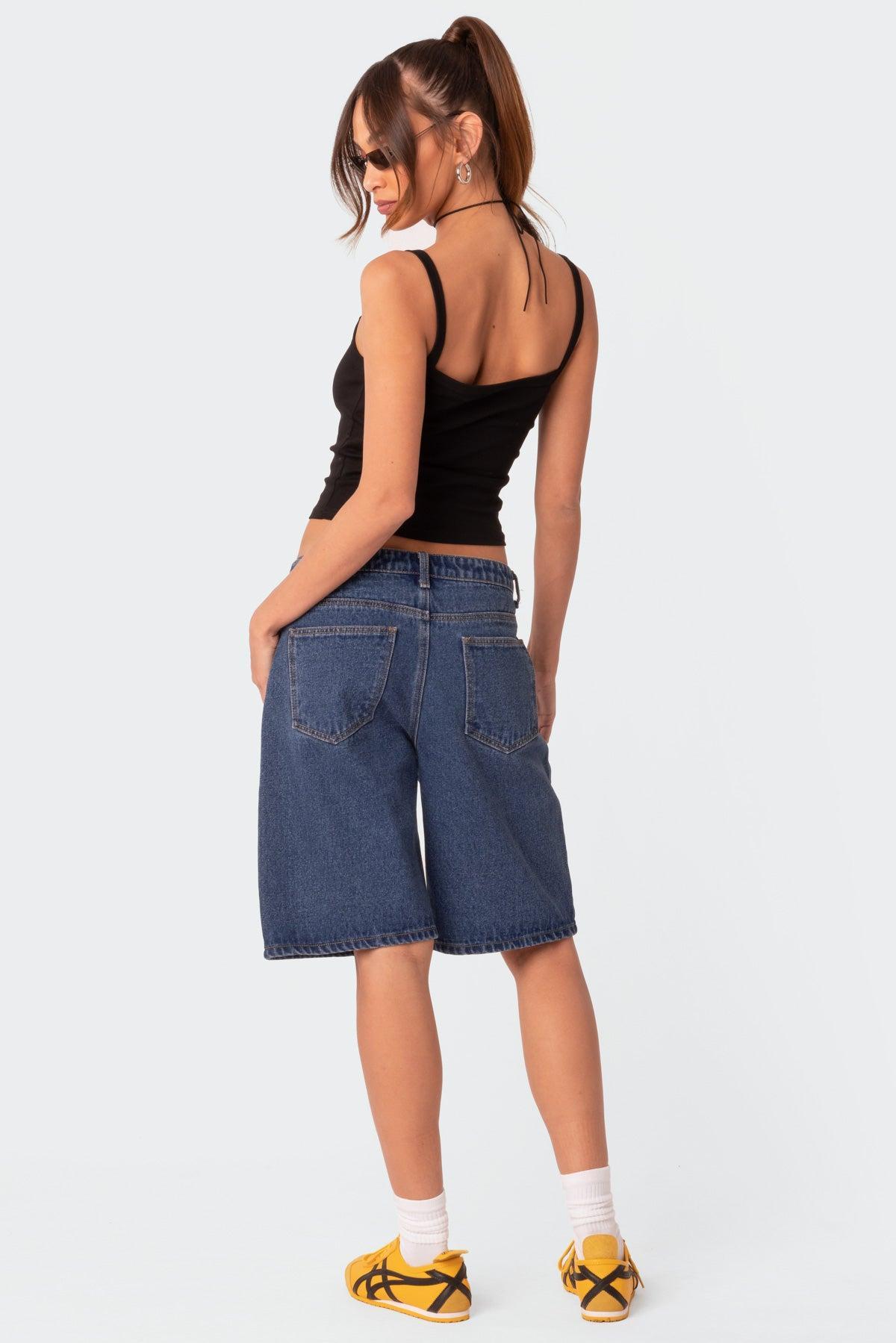 Oversized Low Rise Denim Bermuda Shorts Product Image