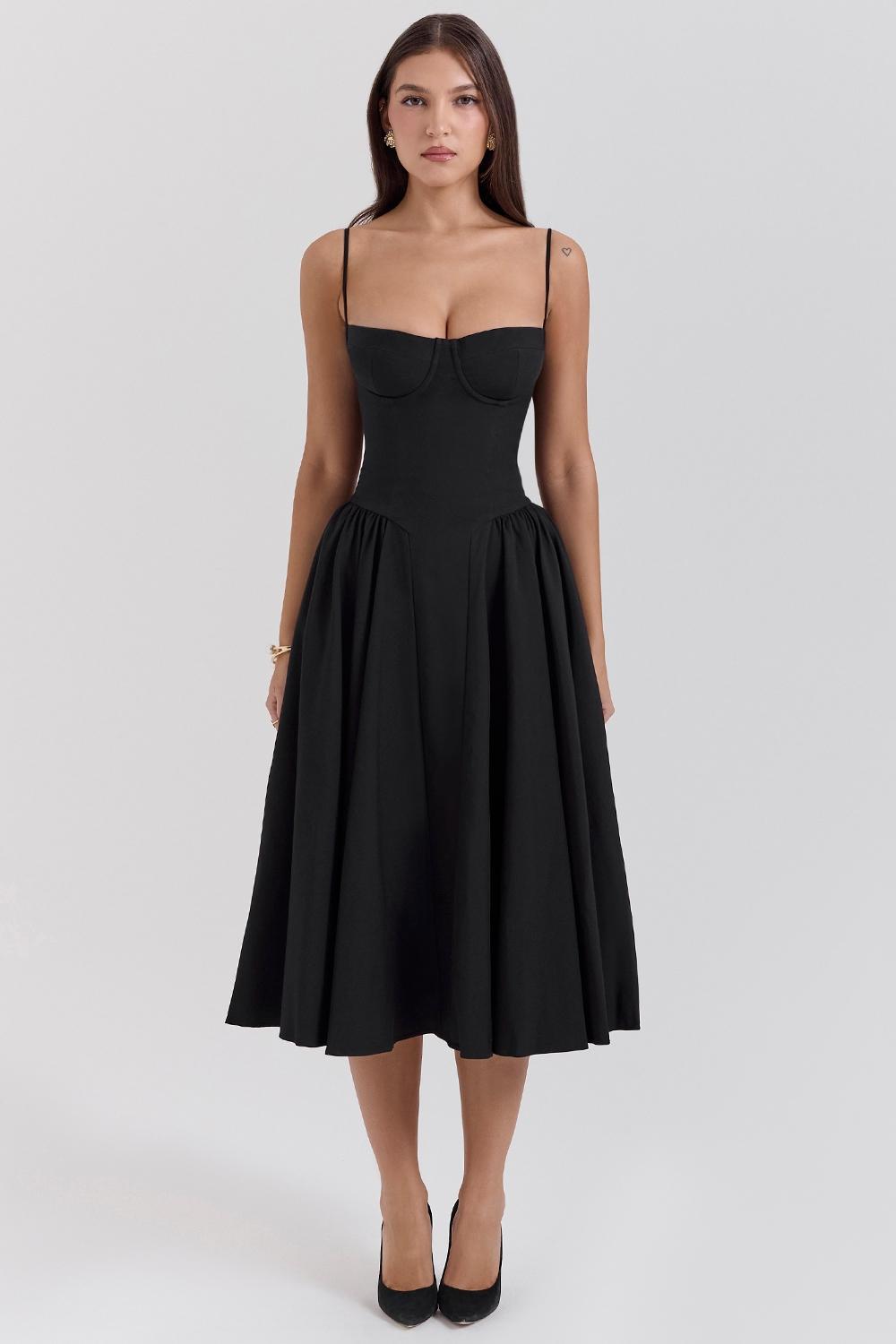 Samaria Black Corset Midi Dress Product Image