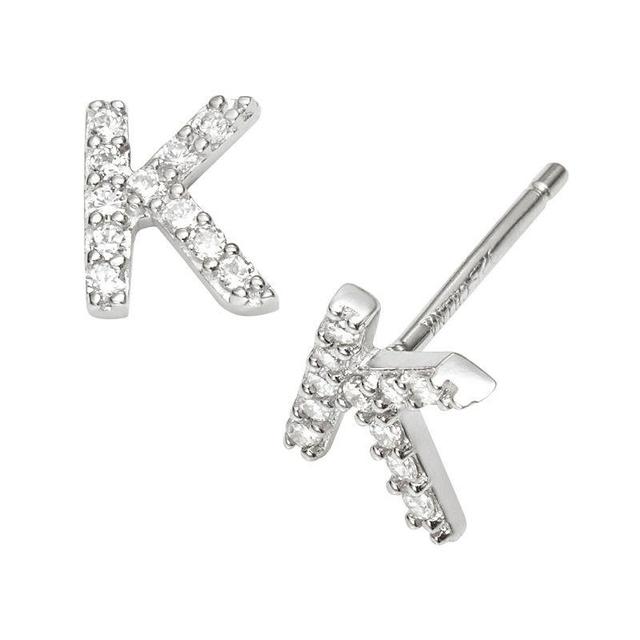 Sophie Miller Sterling Silver Cubic Zirconia Initial Stud Earrings, Womens, K Product Image