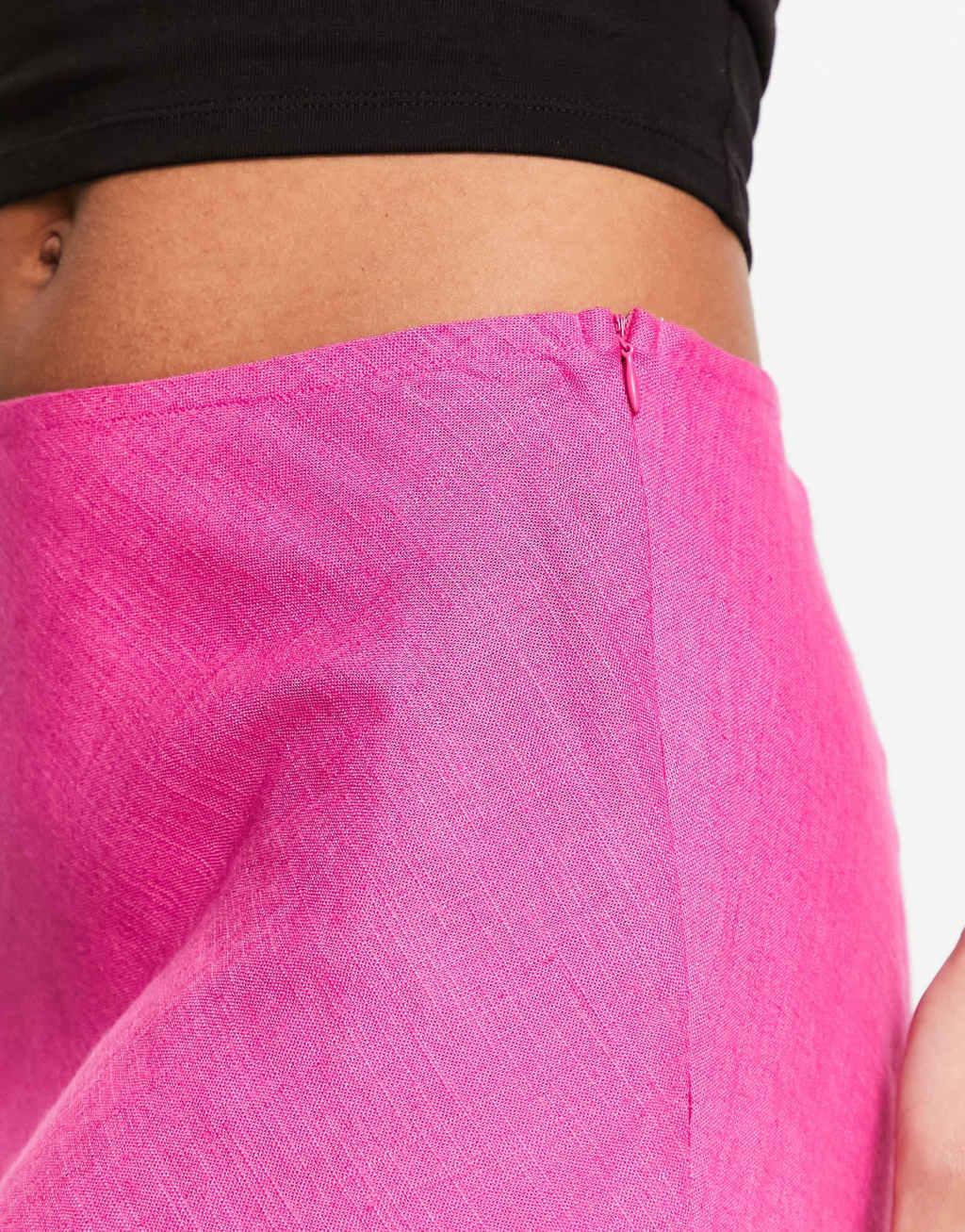 ASOS DESIGN linen mini slip skirt in pink Product Image