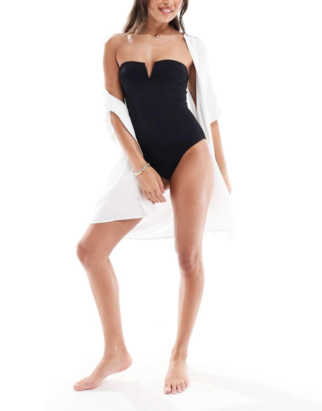 & Other Stories v neck swimsuit in black Product Image