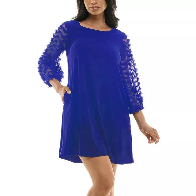 Womens Nina Leonard Mesh Balloon Sleeve Trapeze Dress Deep Blue Product Image