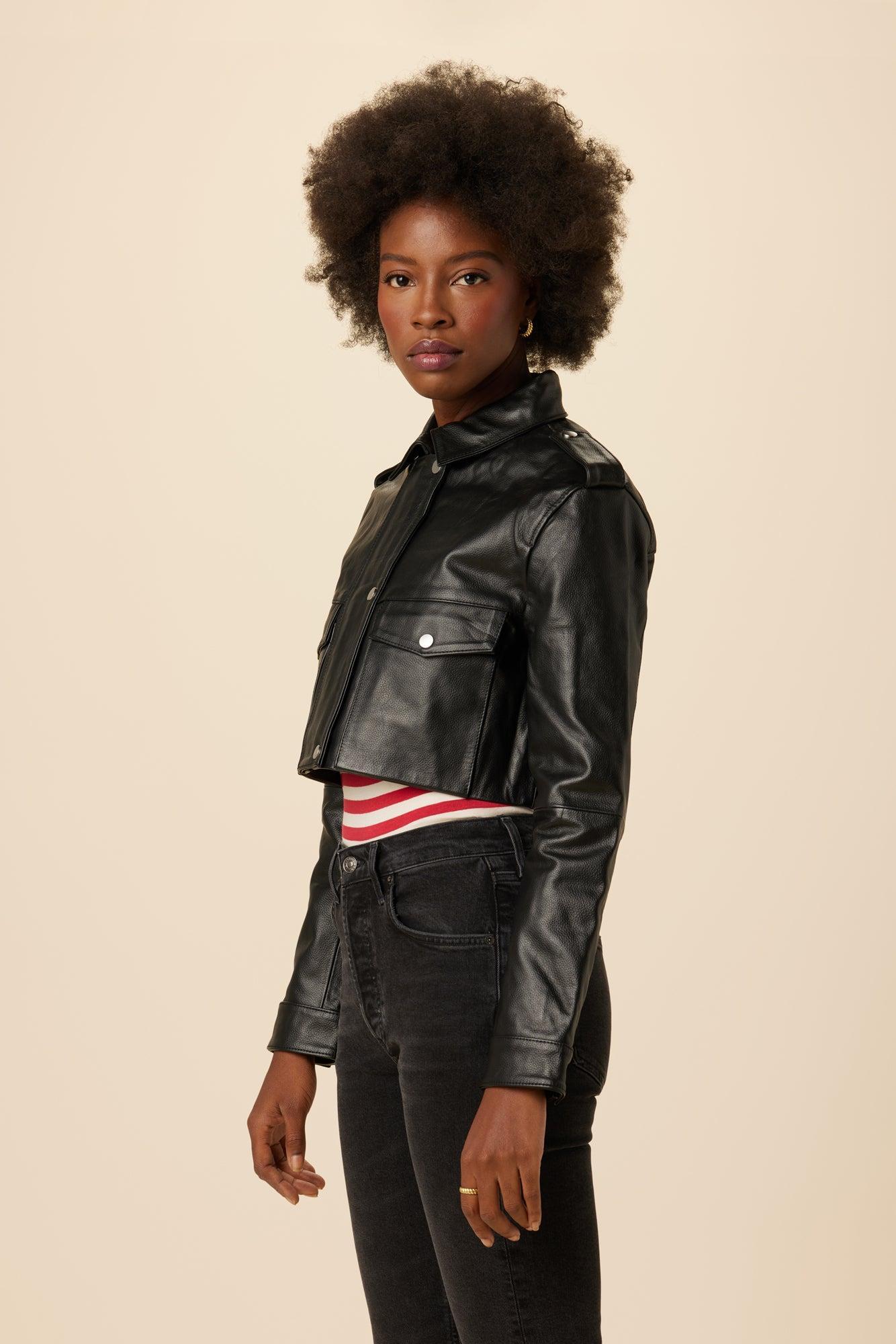 Deadwood Bella Cropped Leather Jacket - Black Product Image