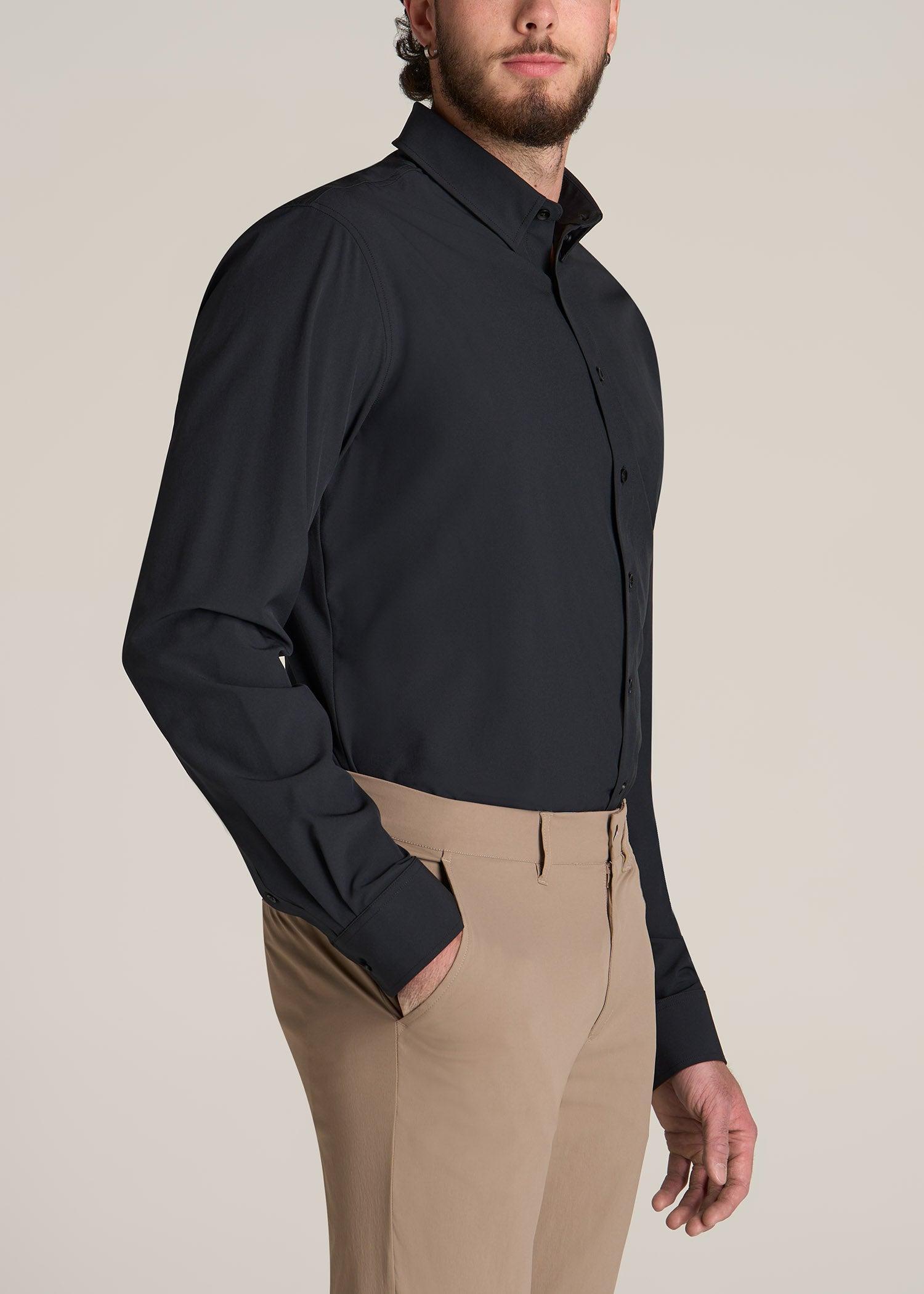 Traveler Stretch Dress Shirt for Tall Men in Black Product Image