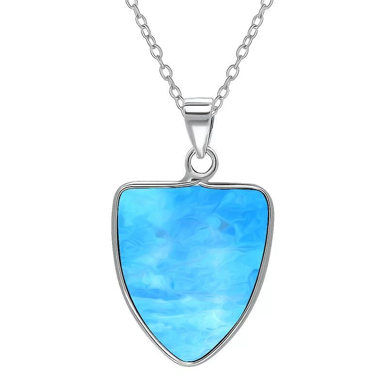 Aleure Precioso Sterling Silver Triangle Shaped Gemstone Drop Pendant Necklace, Womens Light Blue Product Image