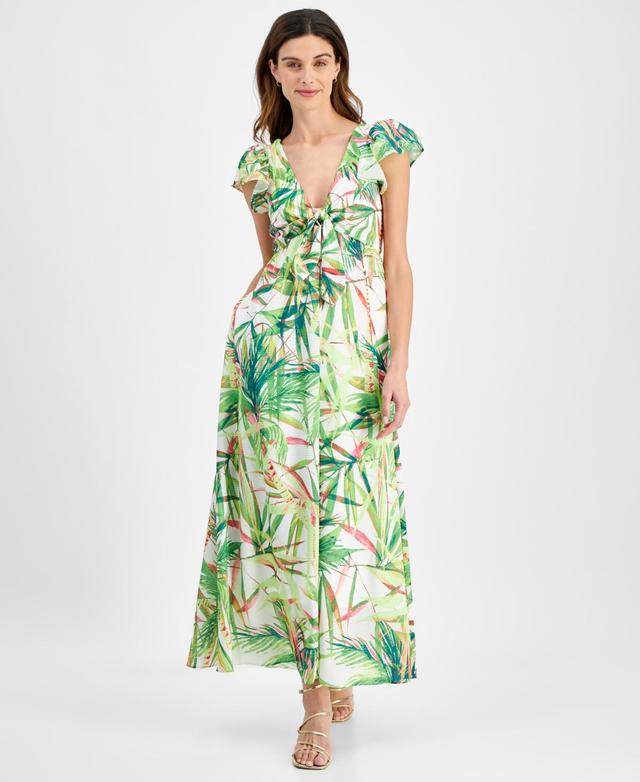 Women's Printed Flutter-Sleeve Maxi Dress Product Image