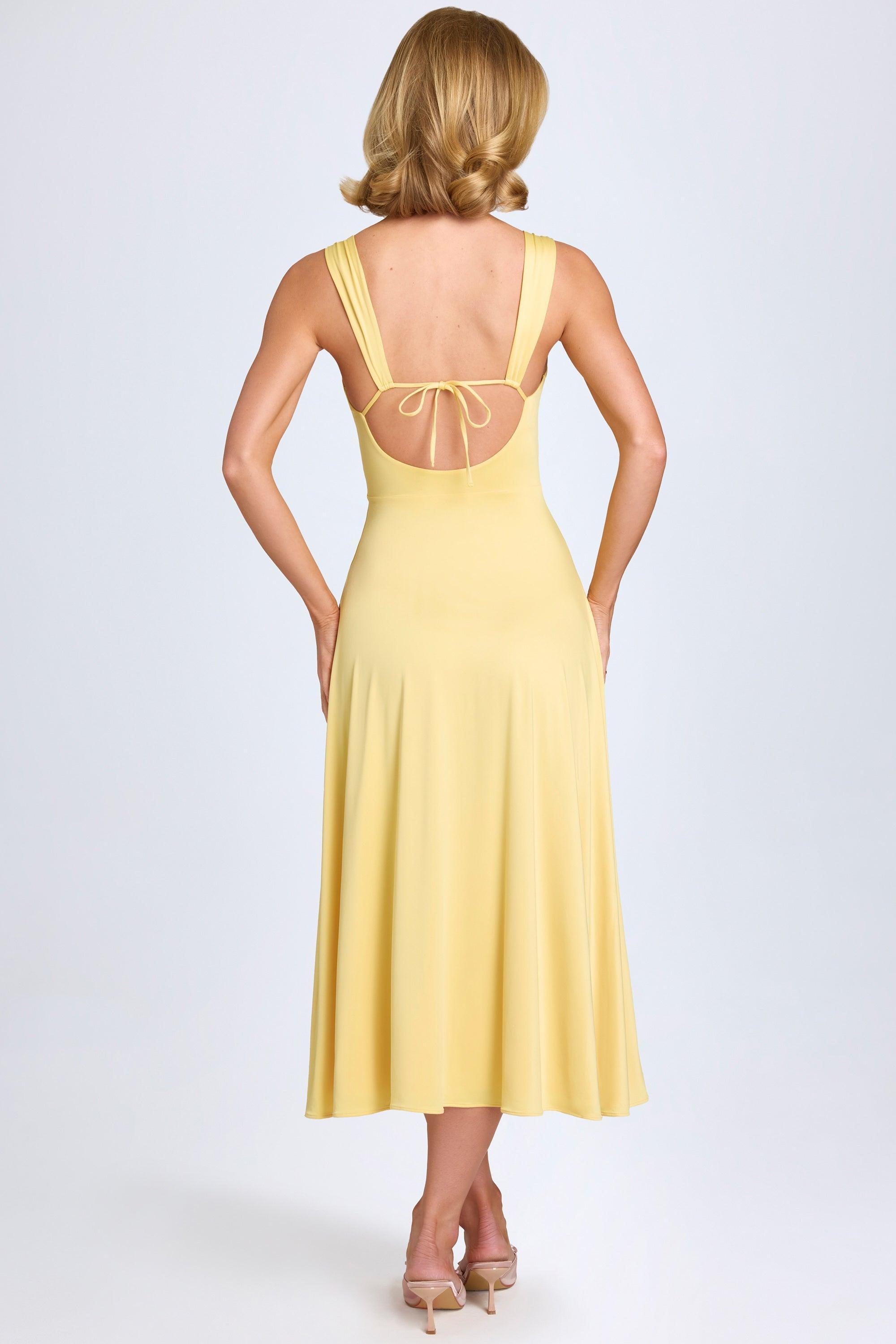 Sweetheart-Neck Ruched Midaxi Dress in Pastel Yellow Product Image