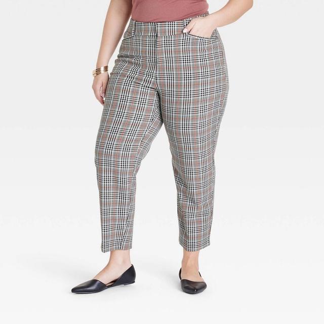 Women's High-Rise Straight Leg Trousers - Ava & Viv™ Tan Plaid 22 Product Image