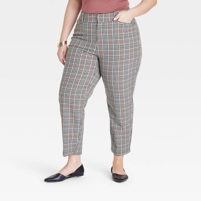 Womens High-Rise Straight Leg Trousers - Ava & Viv Tan Plaid 18 Product Image