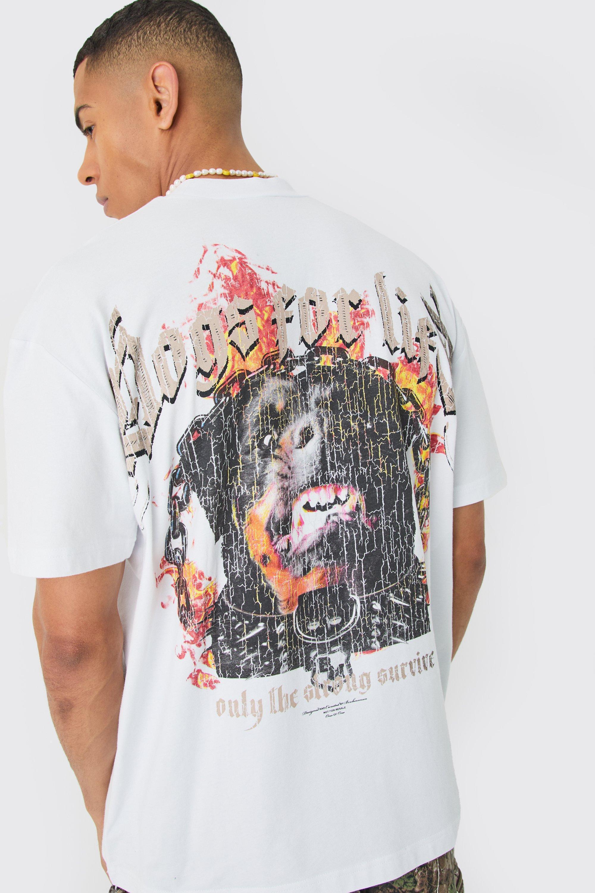 Oversized Distressed Dog Graphic Heavyweight T-shirt | boohooMAN USA Product Image