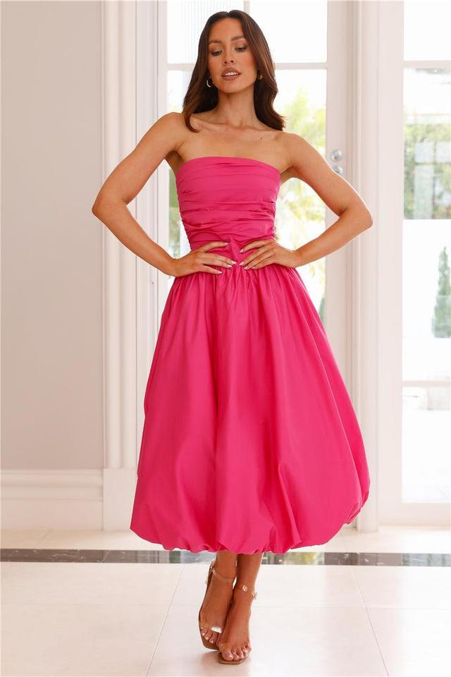 Upon A Cloud Strapless Bubble Midi Dress Pink Product Image