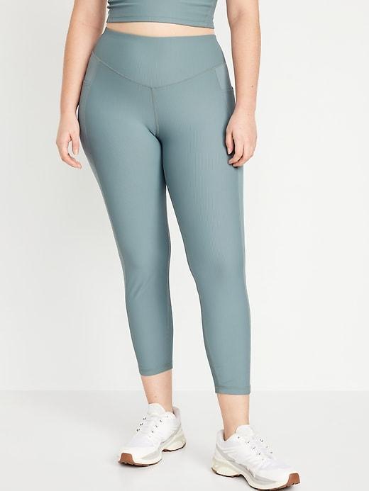 High-Waisted PowerSoft Ribbed 7/8 Leggings Product Image