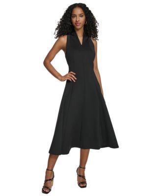 Calvin Klein Womens V-Neck Scuba-Crepe A-Line Dress Product Image