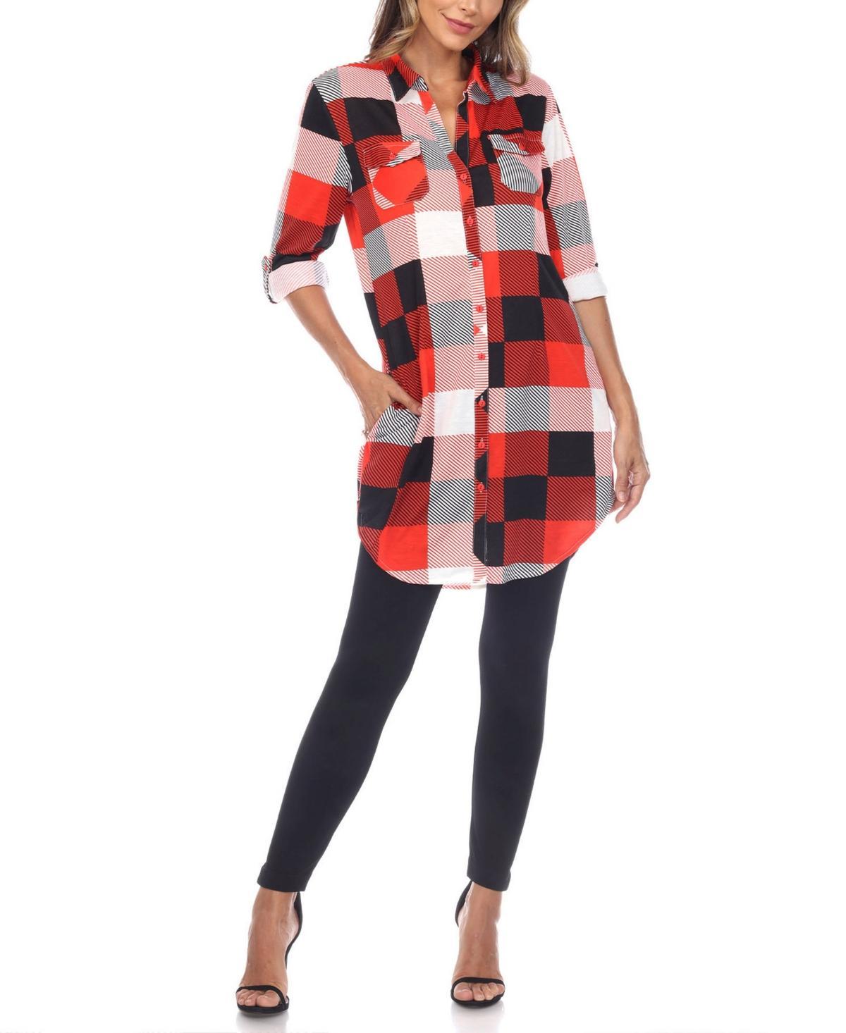 Womens White Mark Plaid Tunic Top Pink Product Image