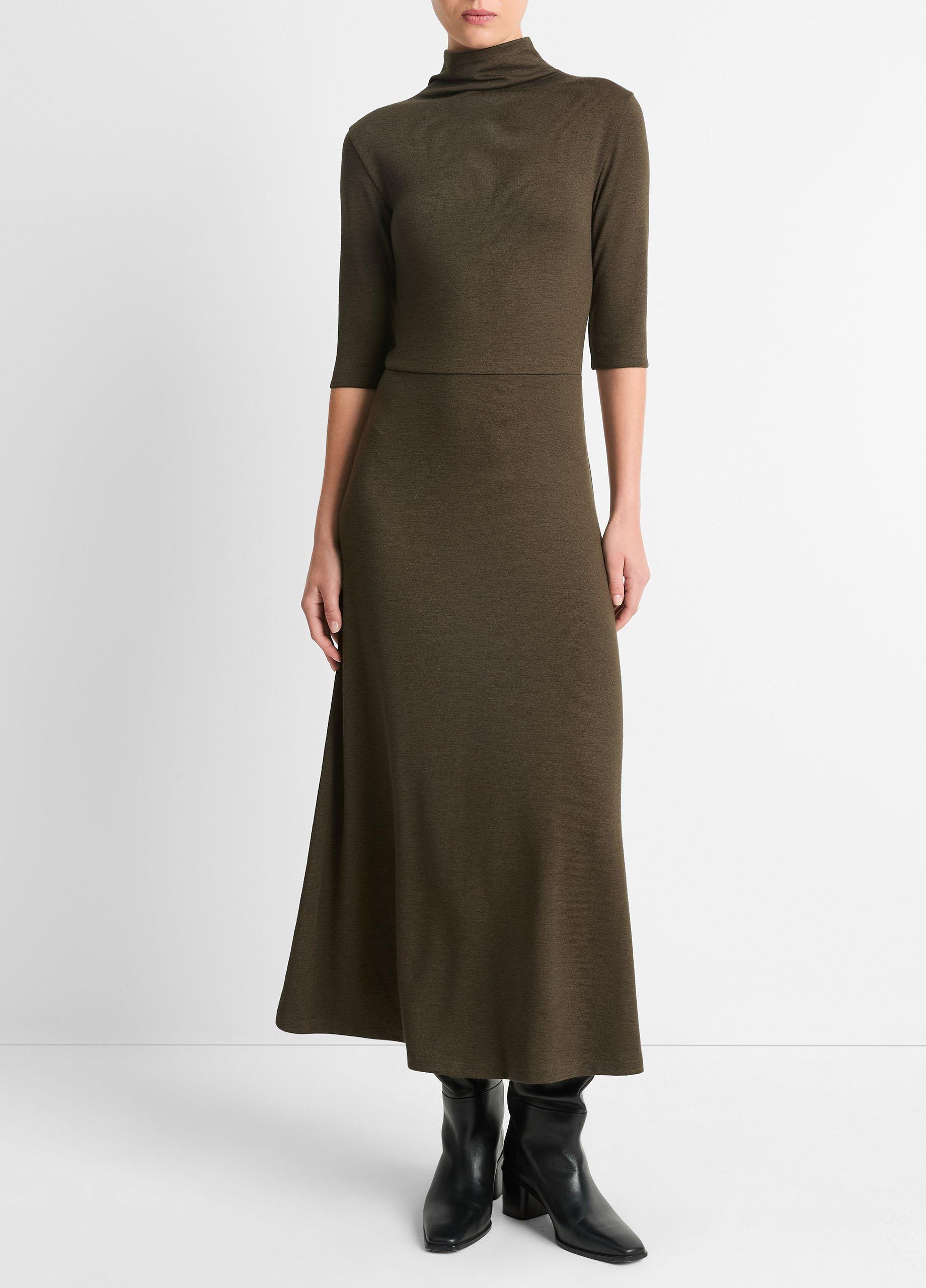 Elbow-Sleeve Turtleneck Dress Product Image