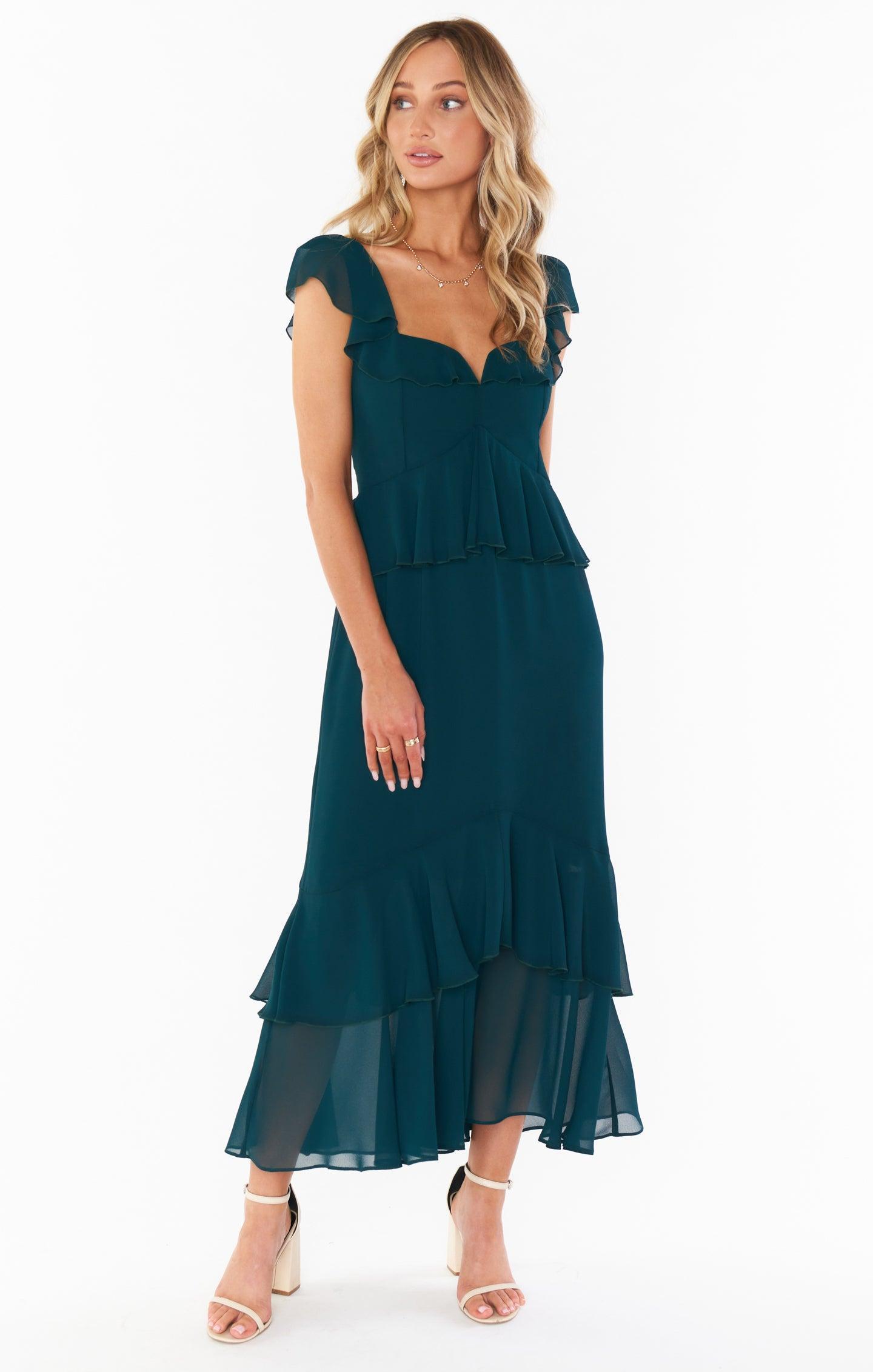 Reese Ruffle Dress ~ Emerald Chiffon Product Image