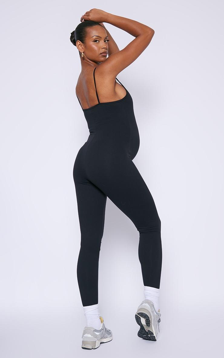 Maternity Black Snatched Sculpt Cami Strap Jumpsuit Product Image