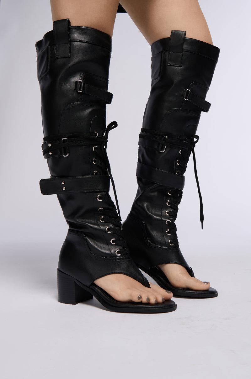 AZALEA WANG RHYSAND BLACK OPEN TOE SANDAL BOOT Product Image