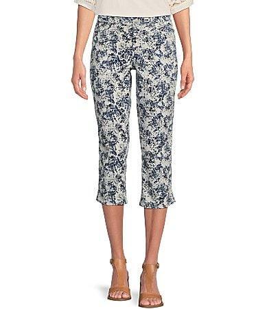 NYDJ Chloe Stretch Denim Side Slit Hem Slim-Leg Floral Capri Jeans Product Image