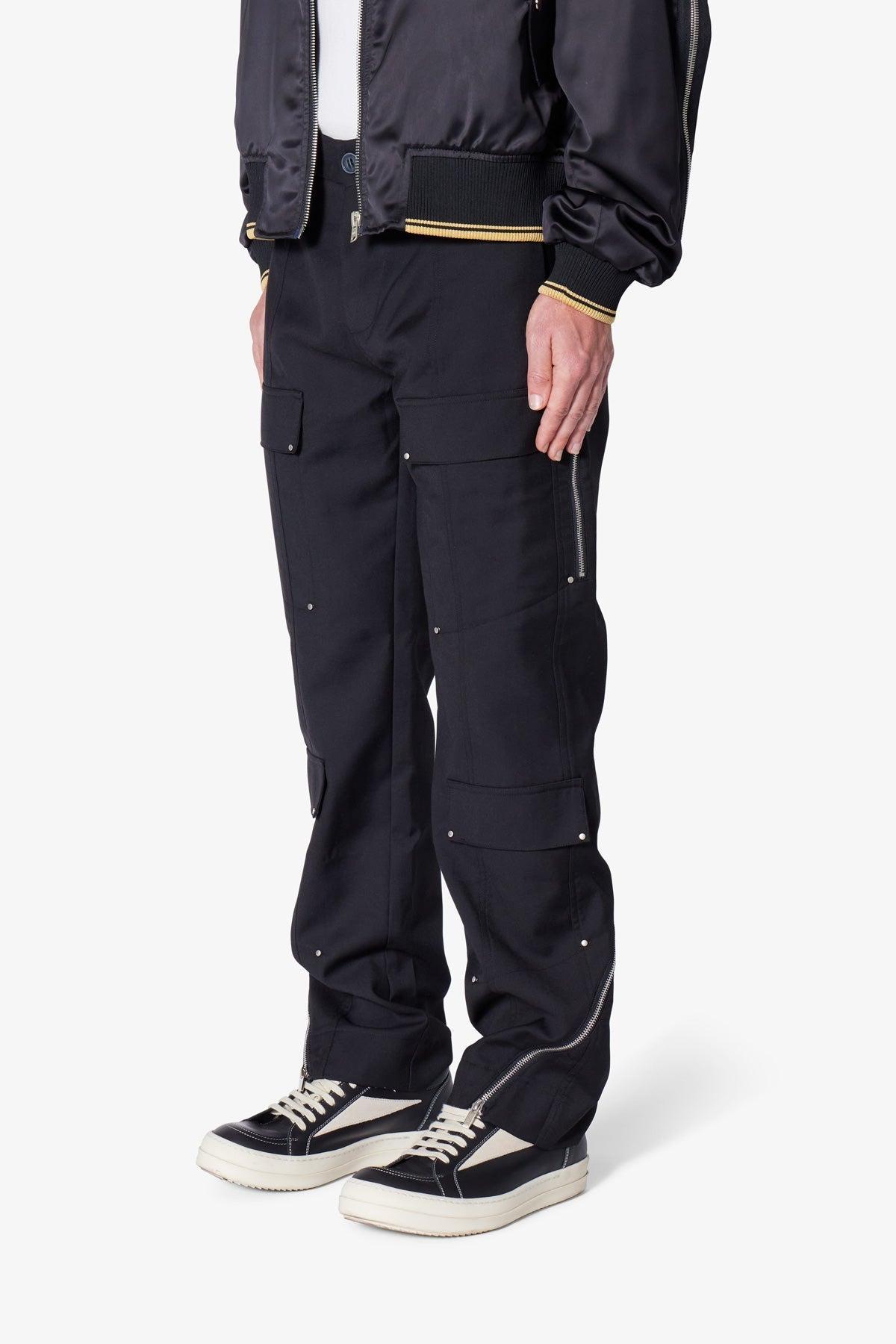 Angled Zip Cargo Pants - Black Product Image