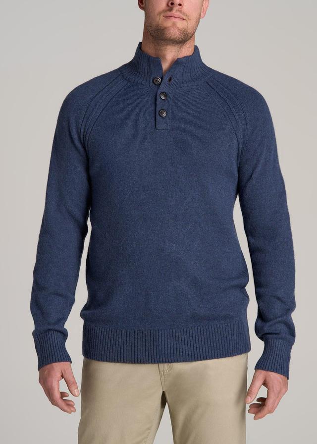 Three Button Mock Neck Tall Men's Sweater in Deep Cobalt Mix Male Product Image