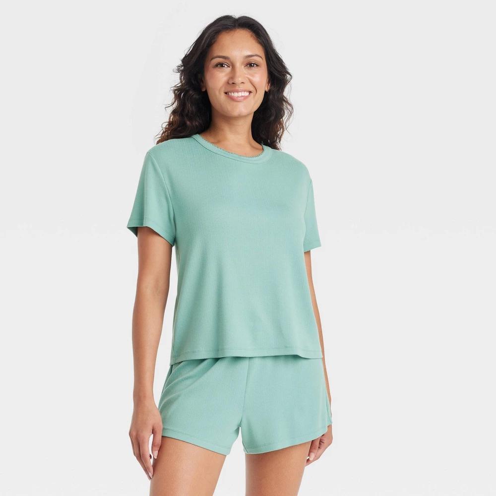 Womens Pointelle Short Sleeve Top and Shorts Pajama Set - Auden Product Image