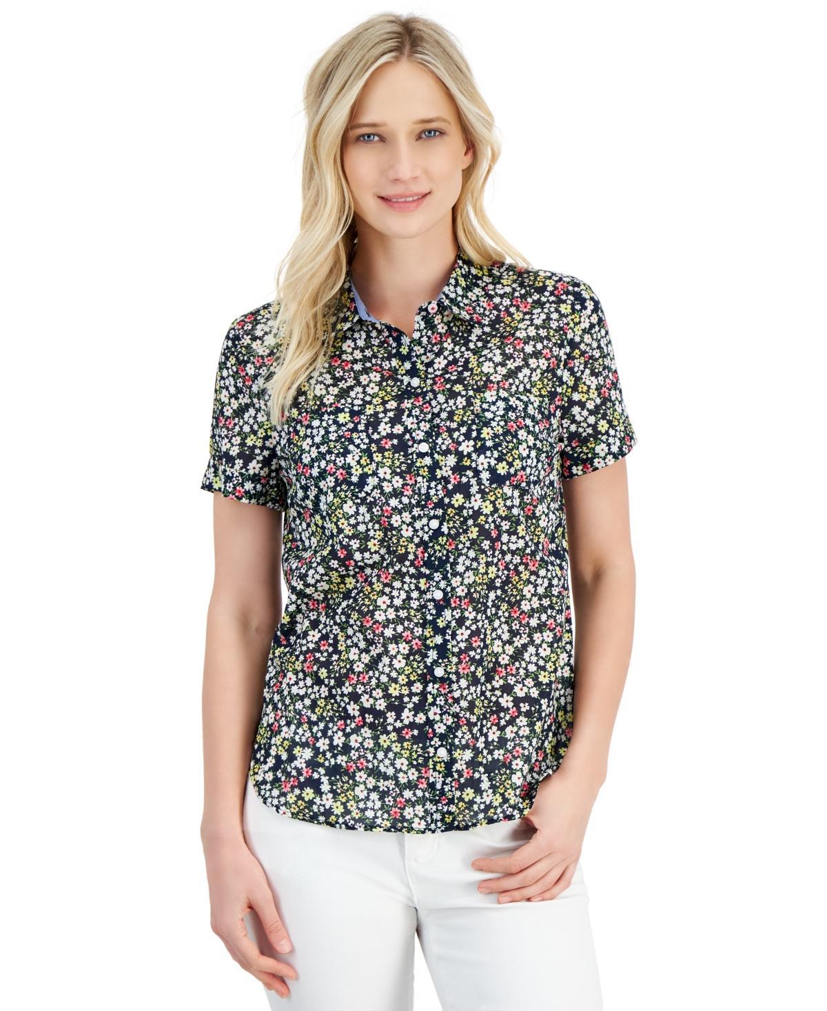 Nautica Jeans Womens Cotton Ditsy-Floral Print Camp Shirt Product Image