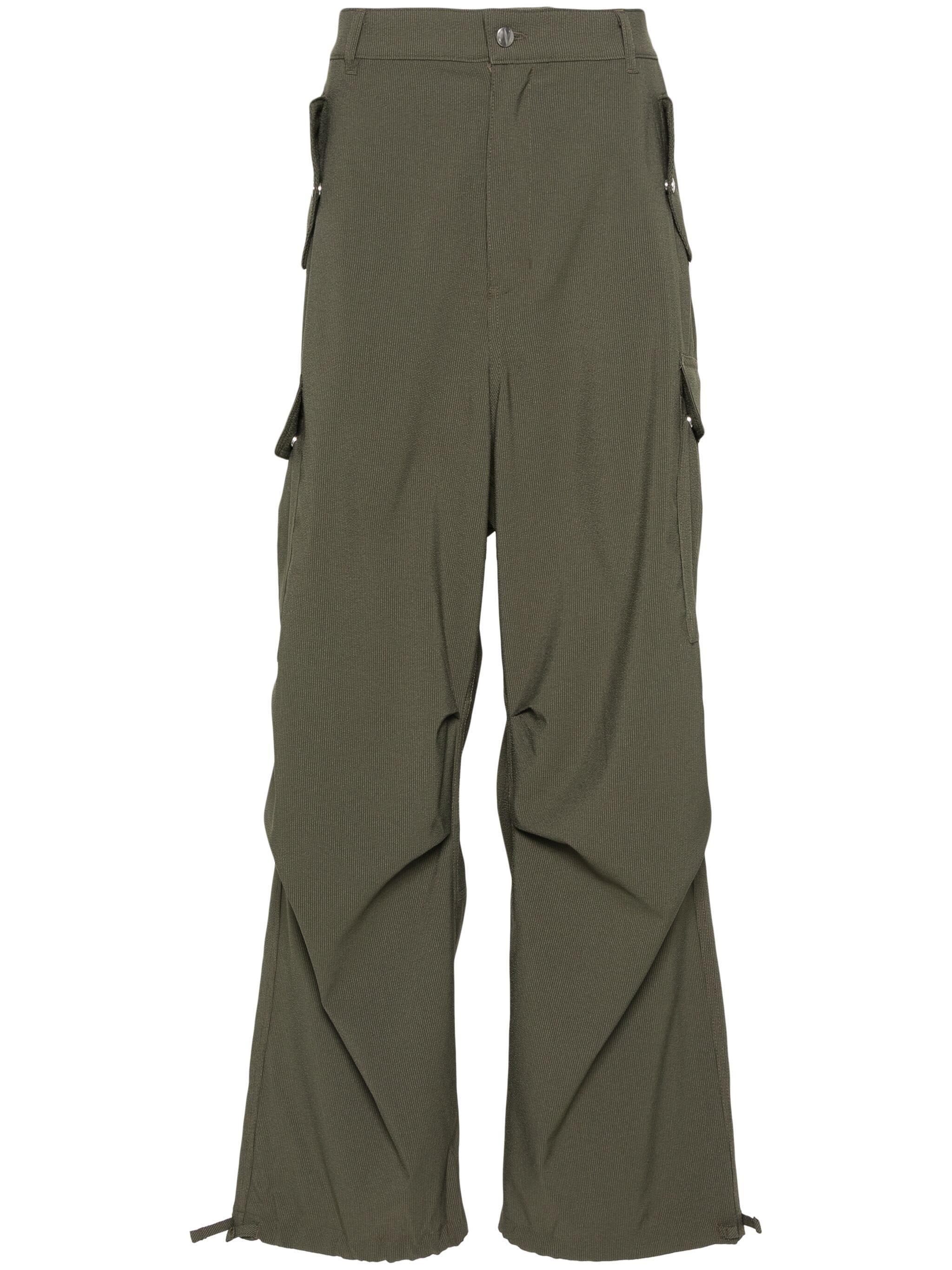 Pinstripe Straight-leg Cargo Pants In Green Product Image