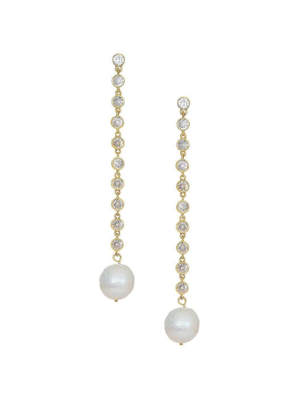 Womens 18K Gold-Plated, Cubic Zirconia & Freshwater Pearl Chain Earrings Product Image