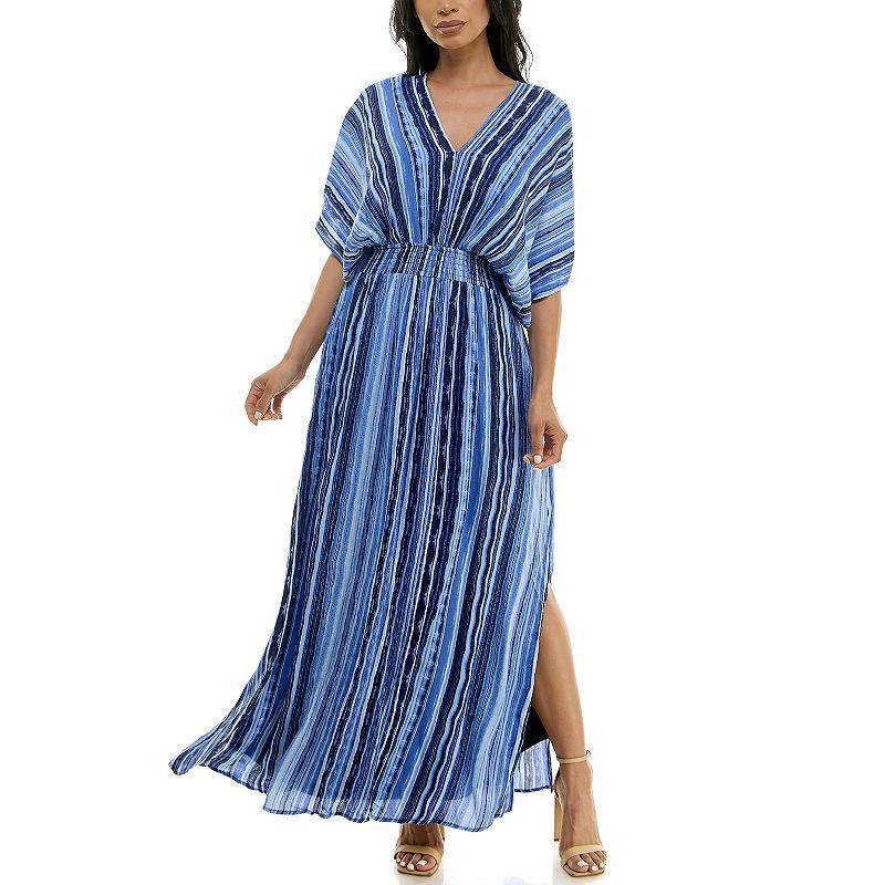 Womens Nina Leonard Print Smocked-Waist Maxi Dress Product Image