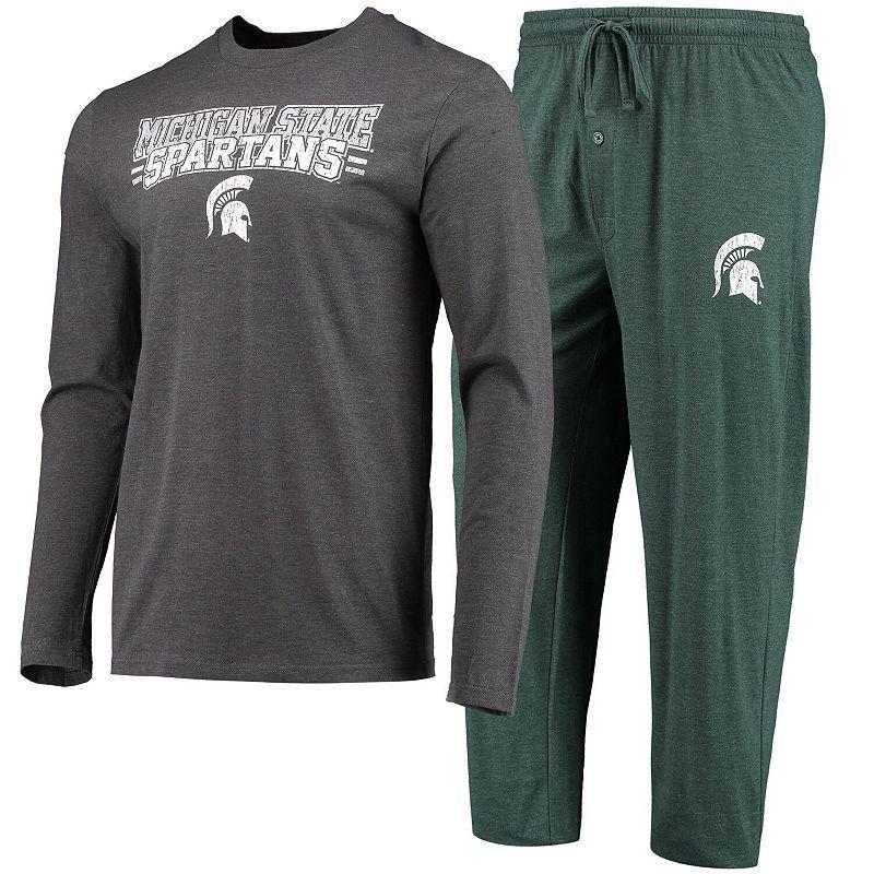 Mens Concepts Sport Green/Heathered Charcoal Michigan State Spartans Meter Long Sleeve T-Shirt & Pants Sleep Set Product Image