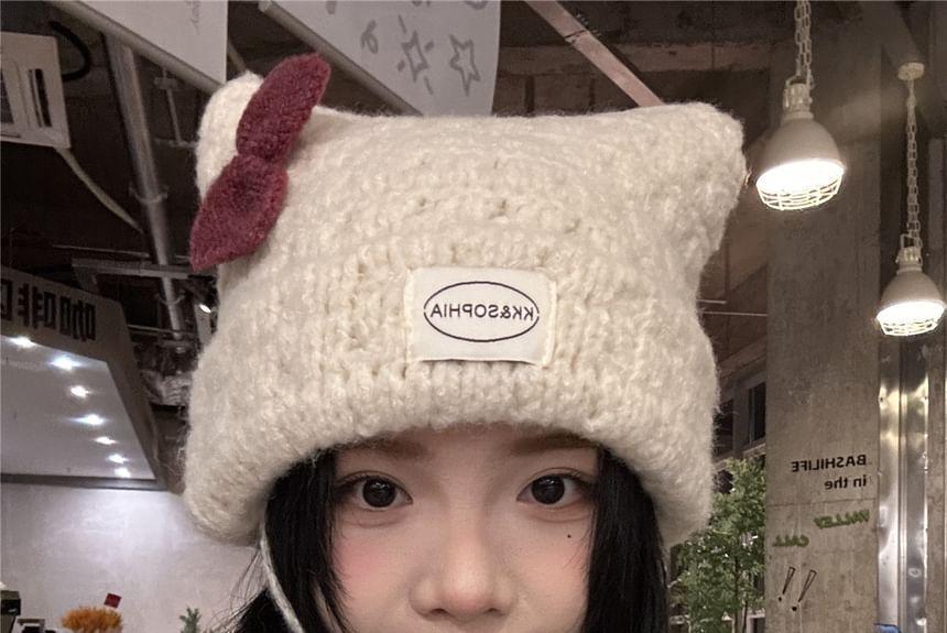 Lettering Applique Cat Ear Knit Beanie product image