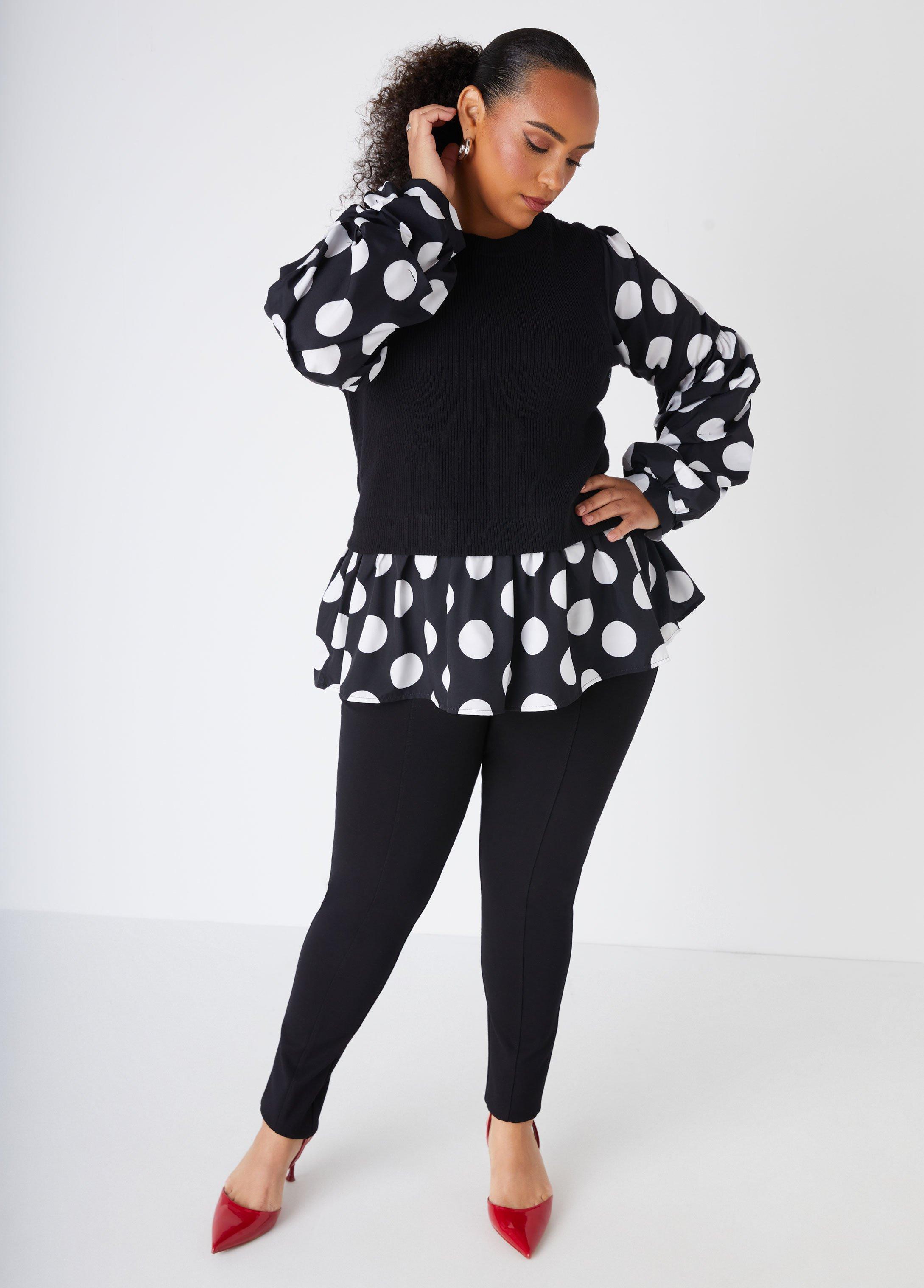 Plus Size Polka Dot Paneled Sweater Ashley Stewart Product Image