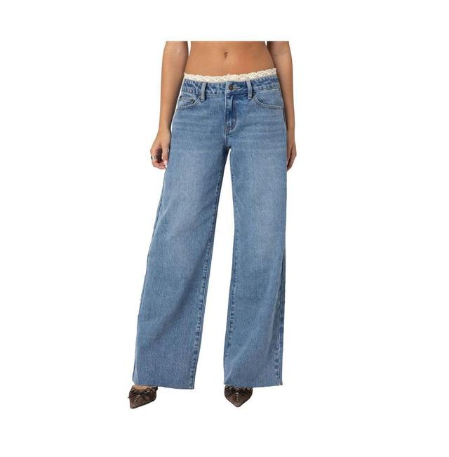 Edikted Womens Karlie Lace Trim Jeans Product Image