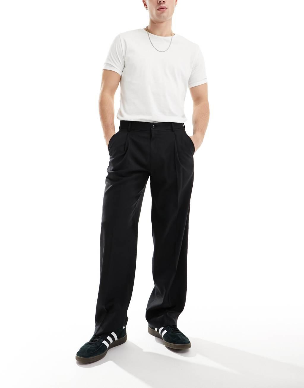 Jack & Jones wide leg pleated front smart pants in black product image