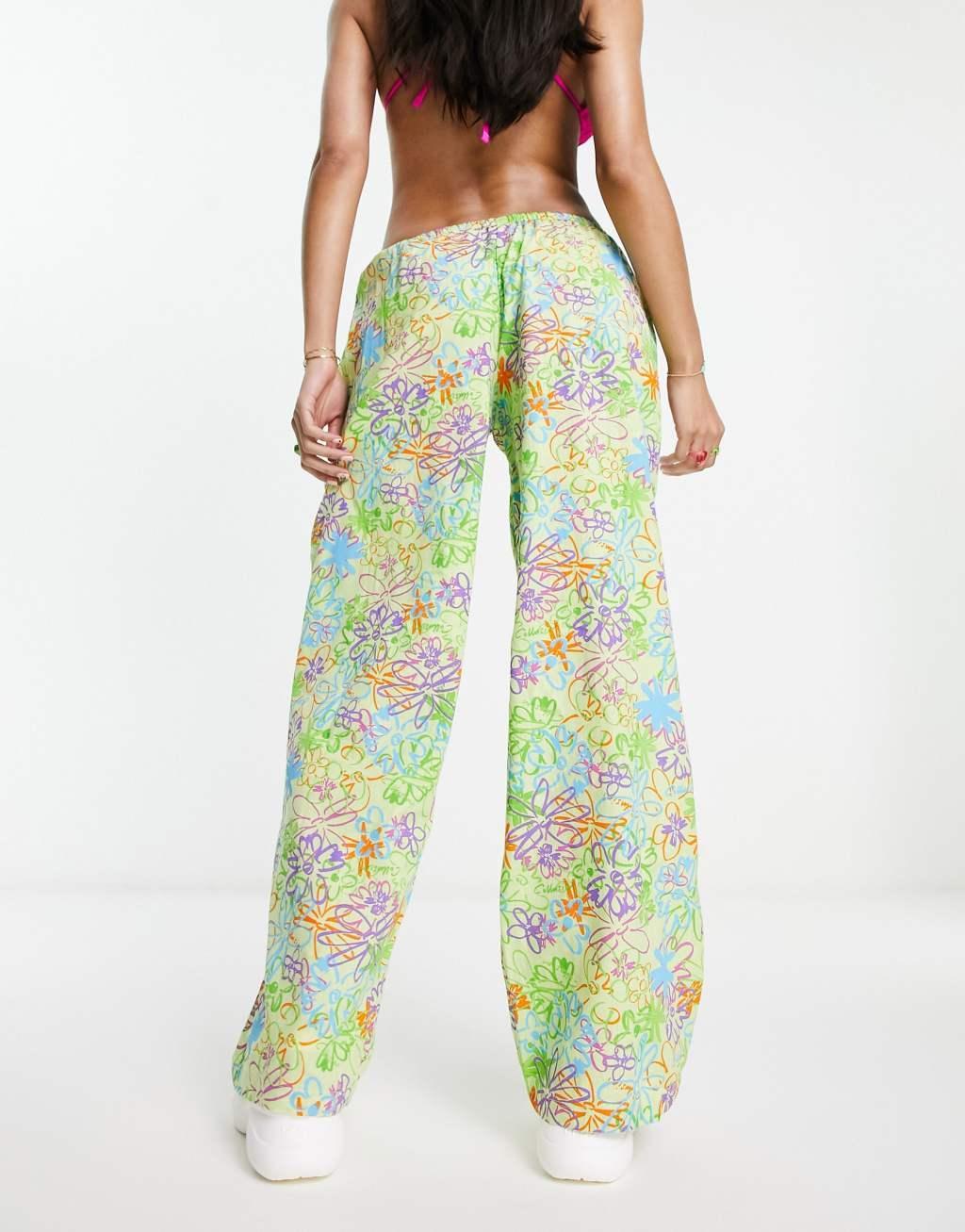 COLLUSION scribble floral beach pants in multi Product Image